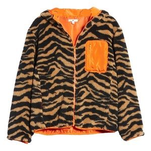 BP Nordstrom Tiger Print Zip Up Fleece Sherpa- Medium